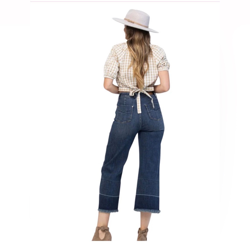 NWT Judy Blue High Waist Wide Leg Crop Jeans Dark Blue Size 7/28 - Picture 2 of 14